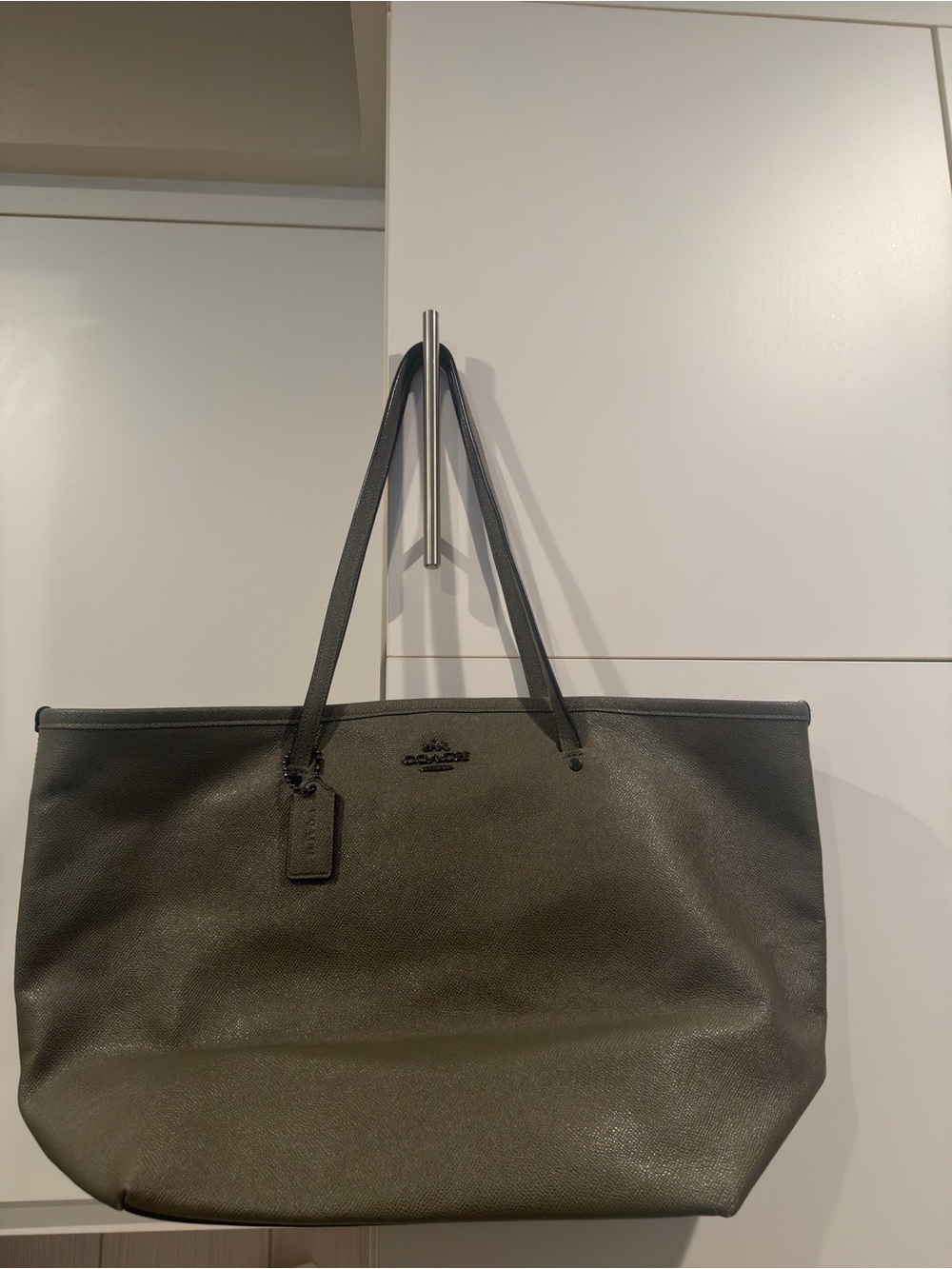 Coach Olive Pebbled Leather Tote with Double Straps